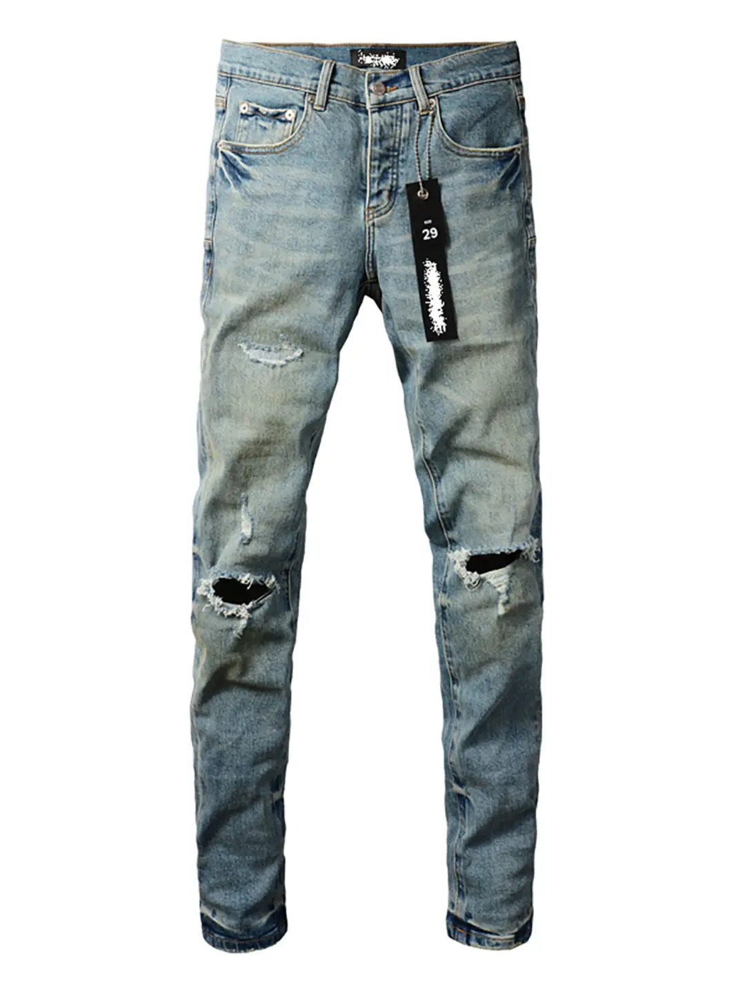 Pur Jeans Pants Torn Jeans American High Street Ripped Blue Jeans