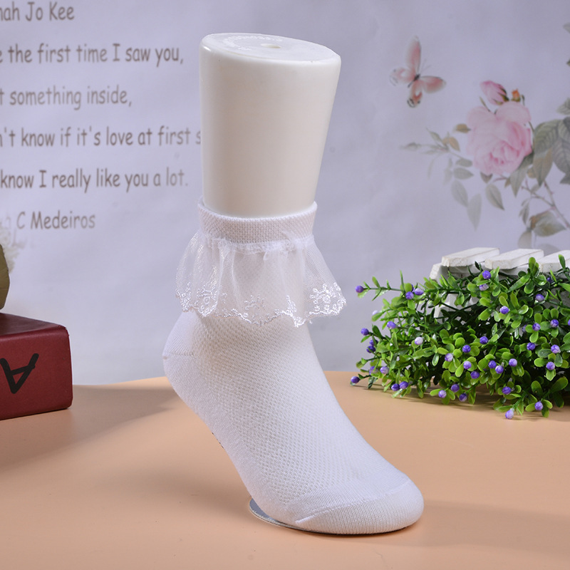 Wholesale children's summer thin cotton mesh lace lace socks girls' dance socks breathable White Princess socks
