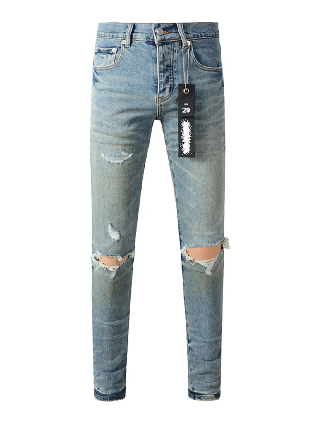 Pur Jeans Pants Torn Jeans American High Street Ripped Blue Jeans