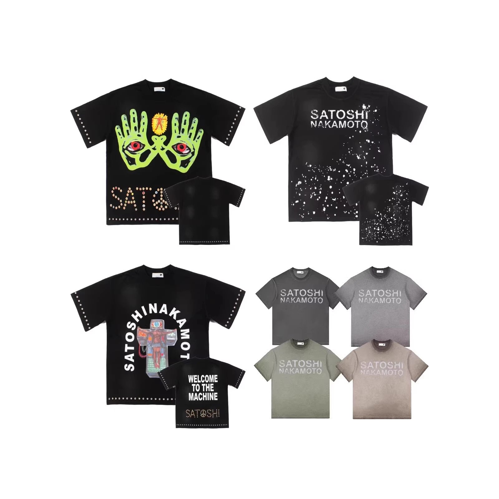 SATOSHI spring and summer new printed, washed and worn cotton short-sleeved T-shirt for men and women