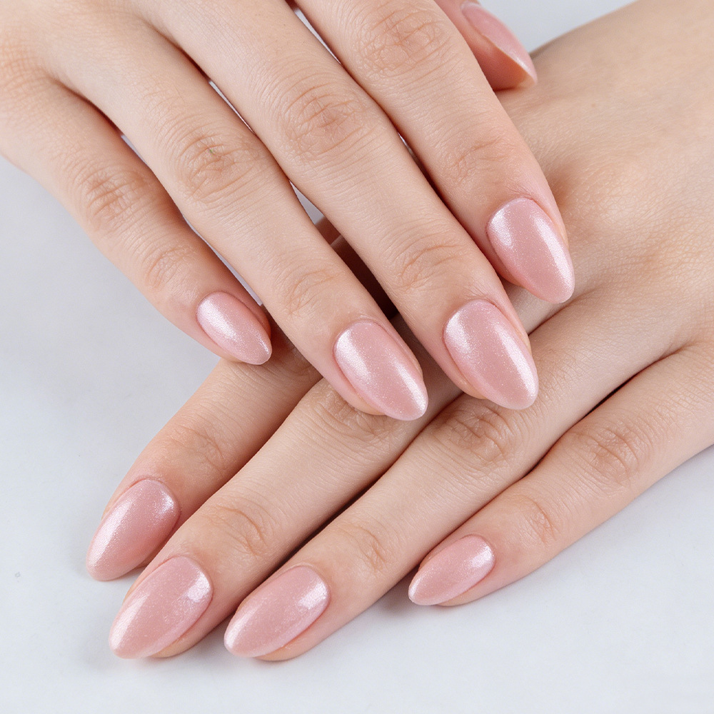 Daily-Use Almond-Shaped Apricot Pink Pearlescent Nail Art, High-End Whitening Effect, 30 Pieces of High-Quality Detachable Fake Nails, Wholesale