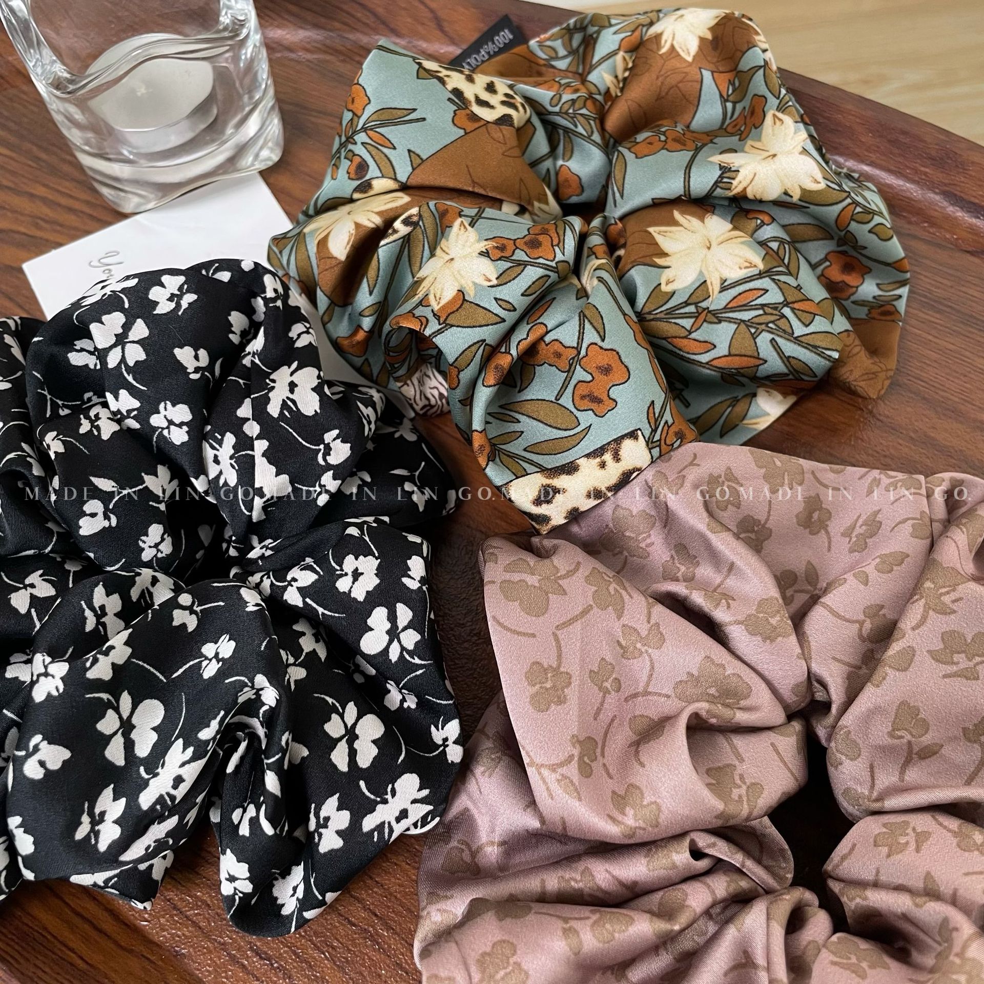 Fashion old flower French satin vintage sponge hairband large intestine hair ring high-grade floral hair rope headband hair accessories for women