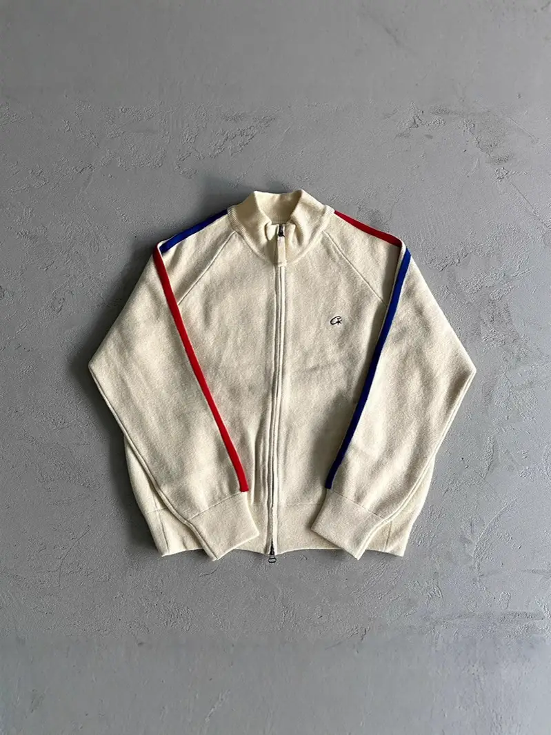 Drill Style American Street Hip-Hop Embroidered Letter Stand Collar Zipper Cardigan Knitwear Men's Trendy Brand Jacket