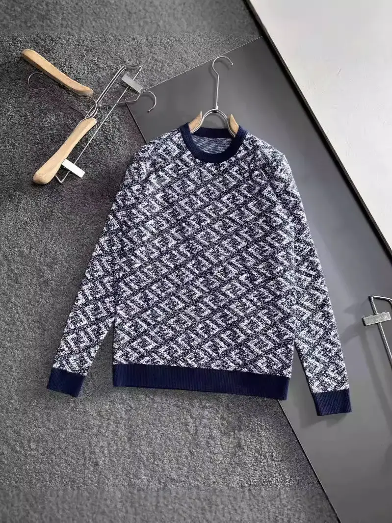 European Style Light Luxury Short-Sleeve New Autumn and Winter Ff Letter Jacquard Round Neck Long-Sleeve Knit Sweater Striped Unisex Trendy