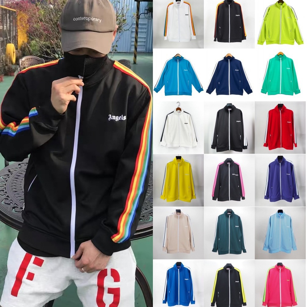 Foreign Trade Correct Edition PA Fashion Brand Rainbow Stripe Ribbon Zipper Jacket Palm Tree Retro Sports Jacket School Uniform for Men