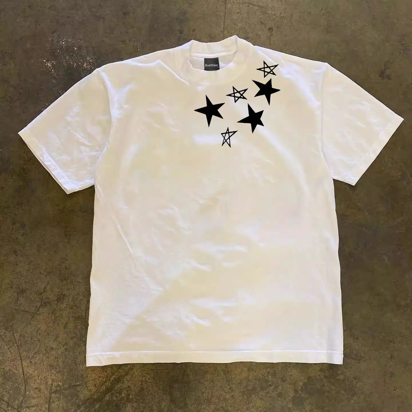 Buettiker American Retro 2026 New Style Five-Pointed Star Niche Design Printed Short-Sleeved T-Shirt Tops for Men and Women