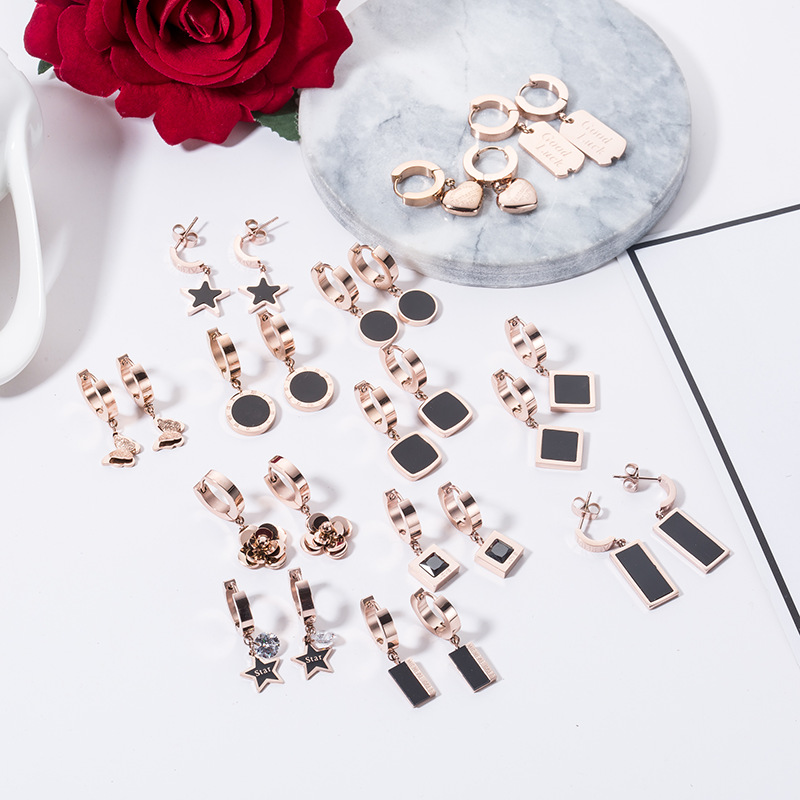 New fashion titanium steel ear buckle simple geometric earrings women rose gold jewelry a variety of optional popular jewelry wholesale