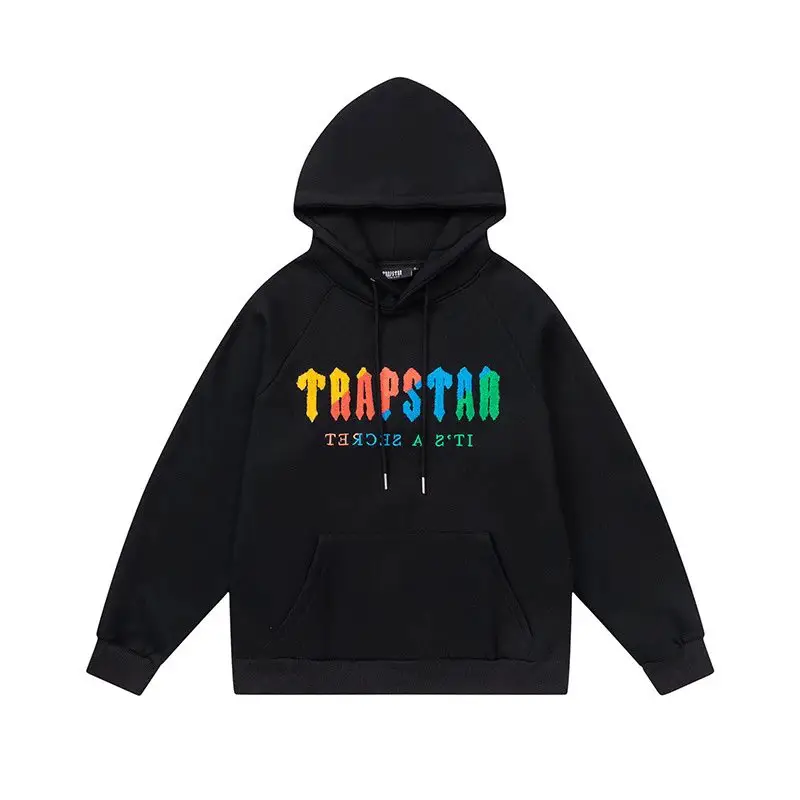 Trapstar套装渐变绣花金色加绒卫衣卫裤收口拉链长裤休闲卫裤黑色