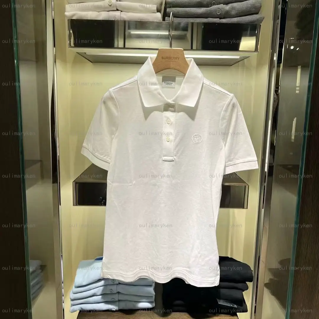 Italian Outlet Burberry Women's Lapel T-Shirt Polo Shirt Short Sleeve White XS L XL