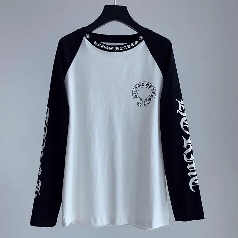 Tide F Crow heart 25SS summer new black and white colorful long-sleeved horseshoe ring T-shirt shirt men and women with the same sweater