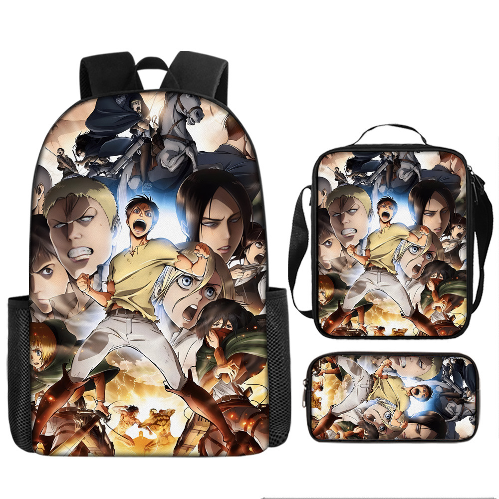 Attack on Titan Schoolbag Anime Men's and Women's Backpack Student Large-Capacity Outdoor Leisure Travel Bag Three-Piece Set