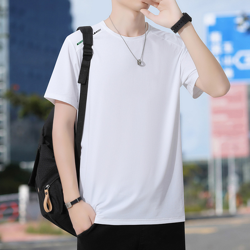 Men's Quick-drying Short-sleeved T-shirt Summer Thin Plus Fertilizer Plus High-elasticity High-quality Loose Ice Silk Quick-drying T-shirt for Men