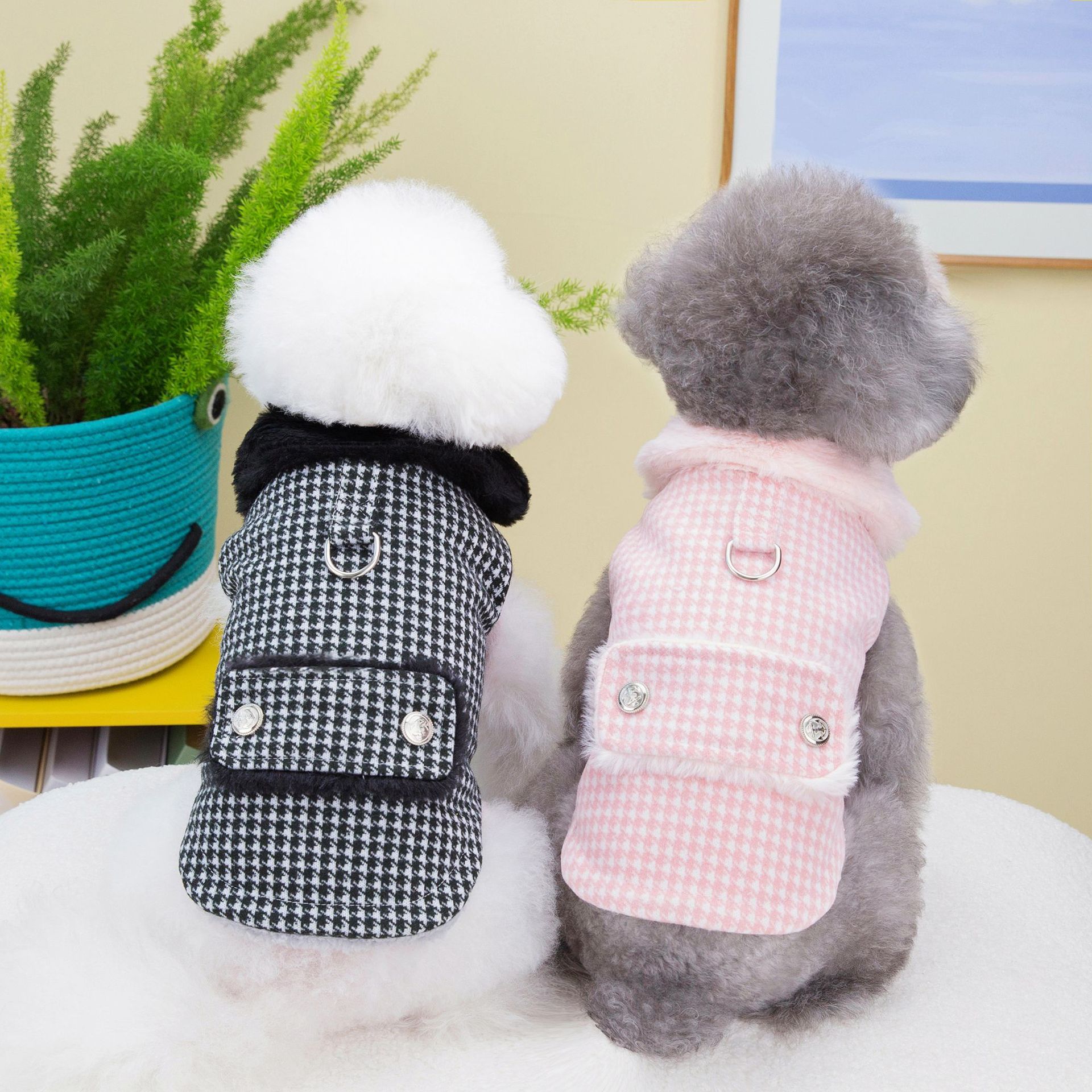 Pet Clothing Autumn and Winter Clothing Dog Clothing Teddy Cat Pet Clothing Winter Thickened 23 Houndstooth Coat