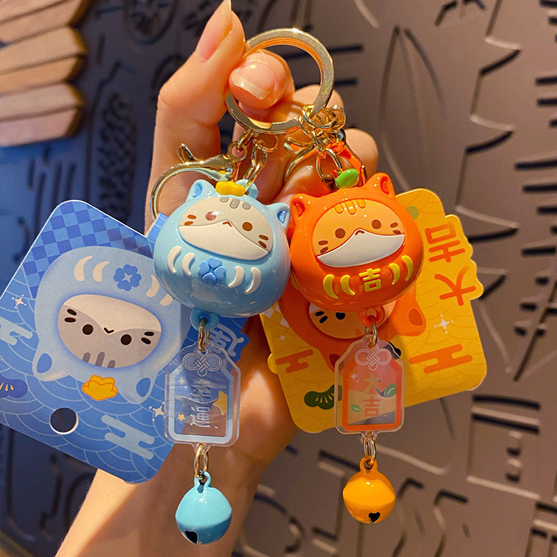 Authentic Coco Cat Daruma Series Car Keychain Cute and Exquisite Cat Doll Couple Backpack Key Chain Pendant