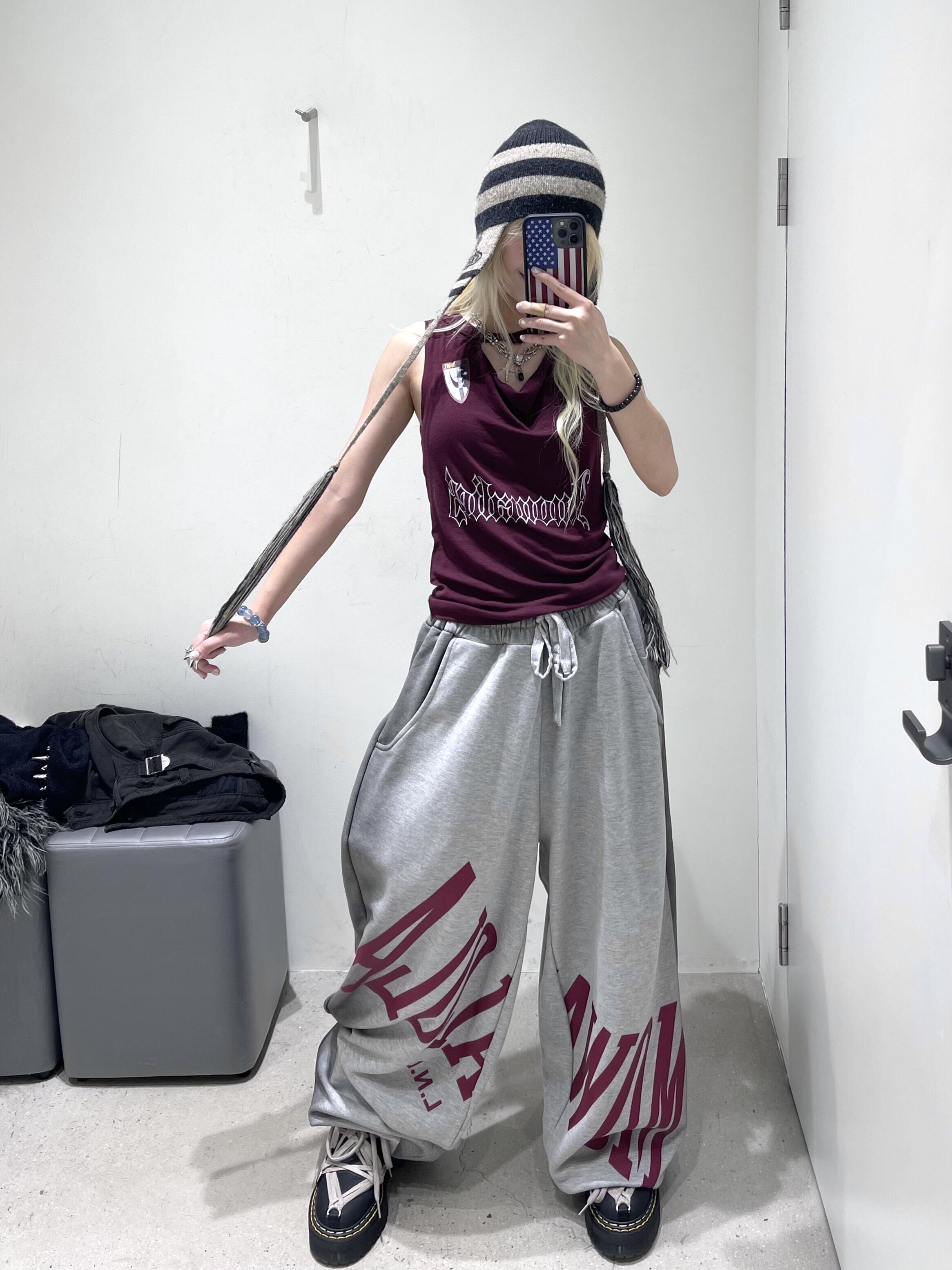 Mowalola Dirty-Dyed Distressed American-Style Loose Straight-Leg Sweatpants Baggy Sports Casual Jogger Pants Foto QC de TAOBAO na Qualit.ly