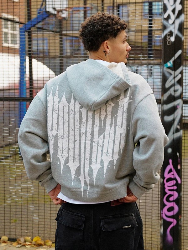 Youngla American Style New Men's Zip-Up Sweatshirt Jacket Jogging Sports Fitness Printed Casual Hooded