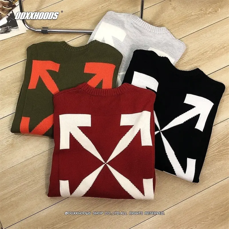 High Quality Fall and winter Cold-Proof and Warm Off Arrow Arm Stripes Bottoming Knitwear pullover Men and Women Loose Sweater