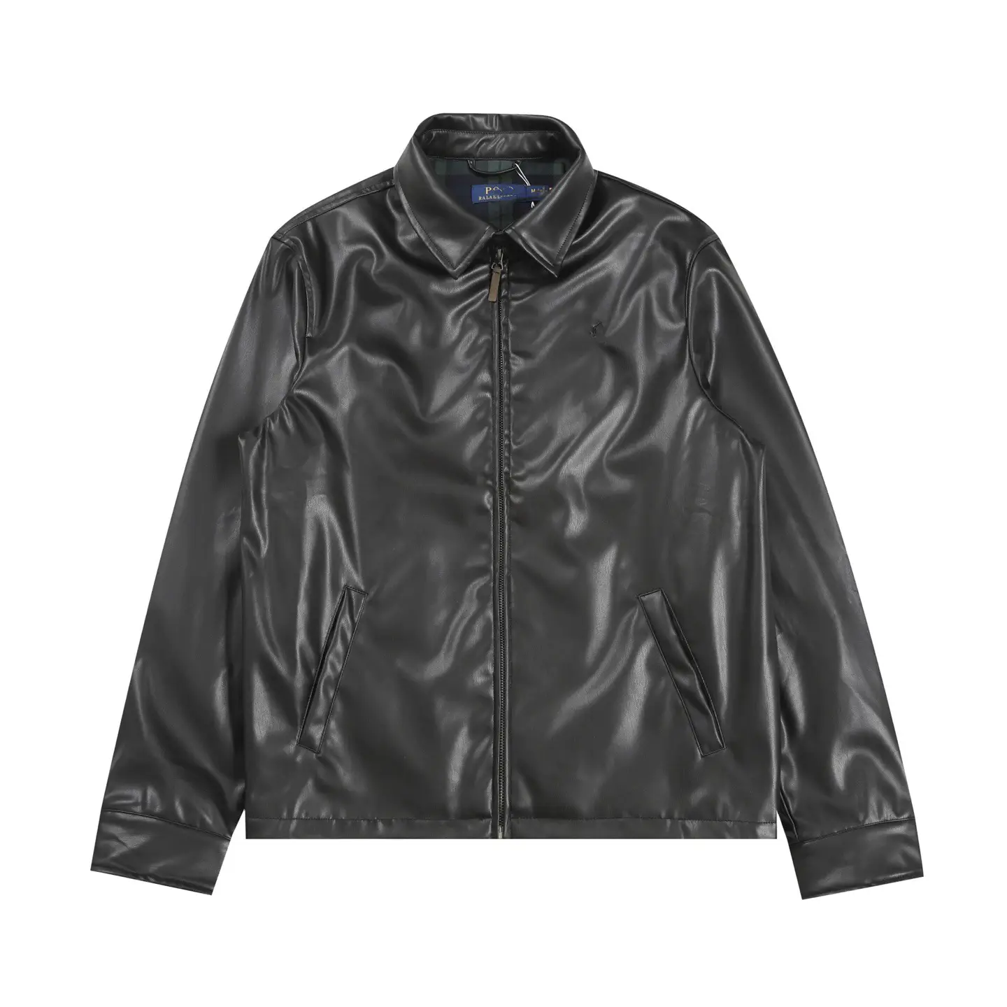 Correct Version Early Spring New RL Ralph Pony Classic Embroidered Zipper Lapel Long Sleeve Leather Jacket Coat for Men and Women