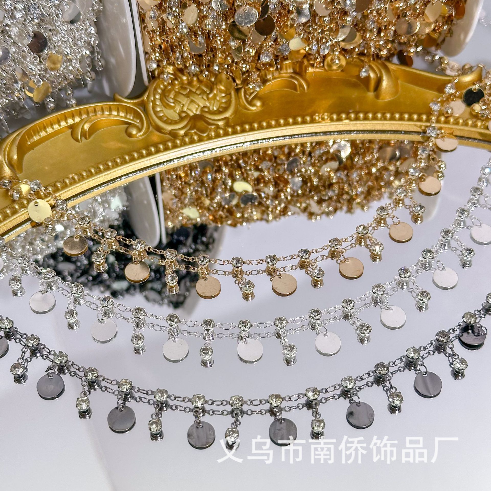 DIY Chain with Sparkling Round Disc Pendants, Pure Copper 8mm Round Disc Chain, Ancient Style Hair Accessory Parts, Clothing Waist Chain Material