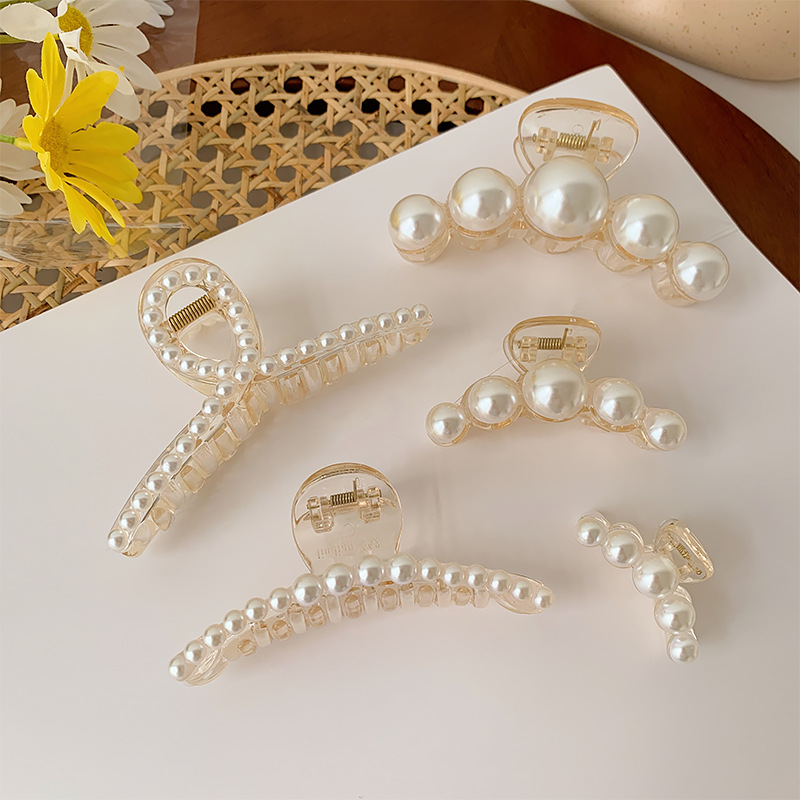 Pearl Hair Clip Back Head Bath Grab Clip Large Korean Elegant Shark Clip Hair Grab Hairpin Clip Headwear