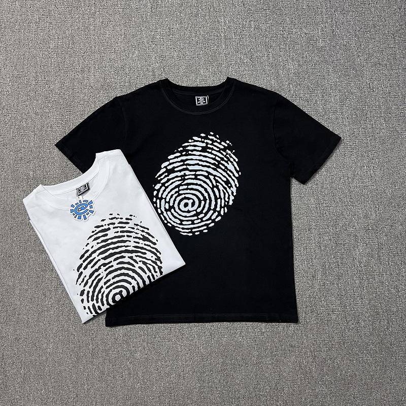 ADWYSD Letter Fingerprint Sun Roll Short Sleeve T-Shirt Casual Hip Hop alwaysdowhatyoushoulddo Trendy