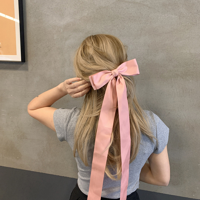 French Style Lazy Ribbon Headwear Jennie Same Style Oversized Bow Hairpin Women's Back of Head Top Clip Spring Clip