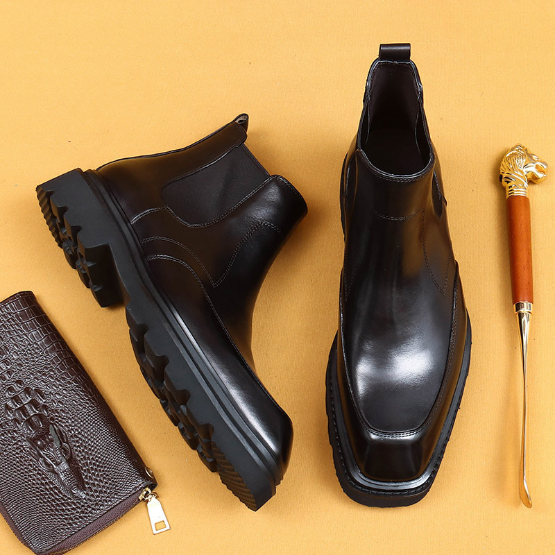 [vip for] winter foreign trade men's boots square head leather lining leather thick-soled business casual Chelsea boots