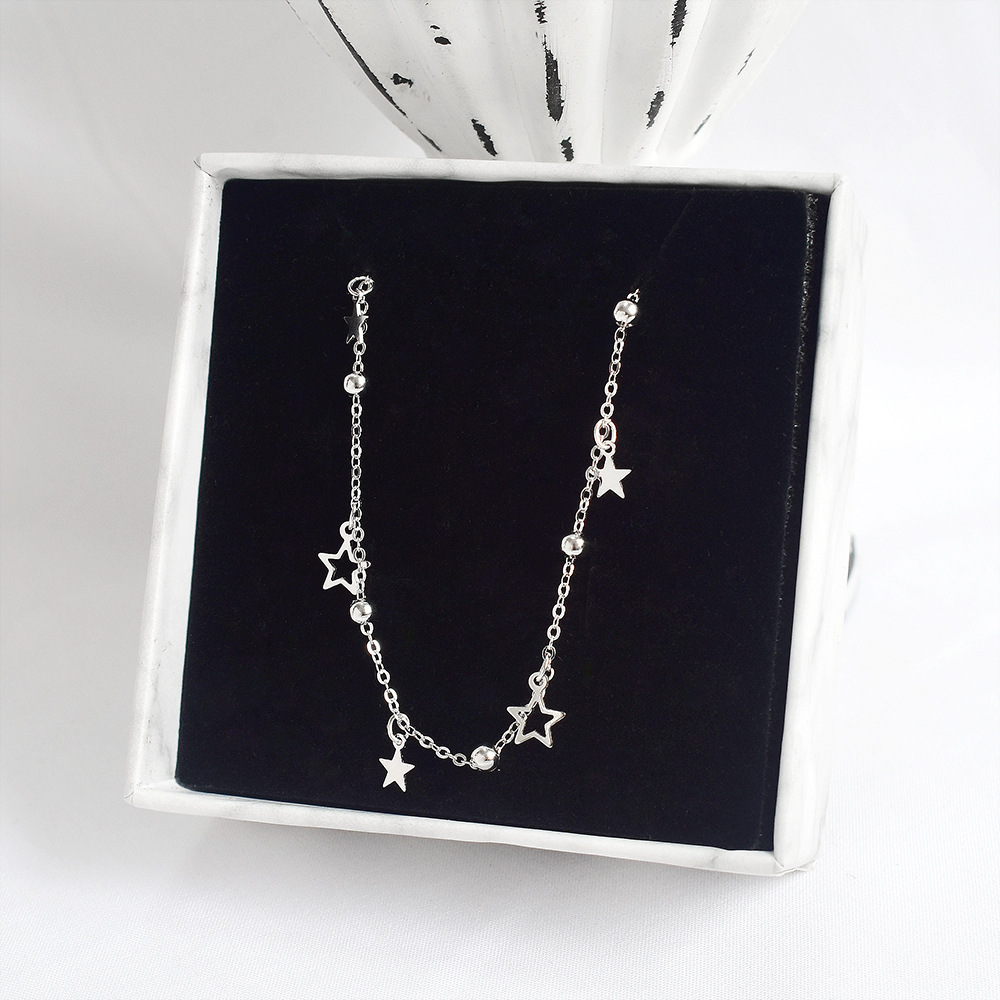 New S925 Sterling Silver Distinctive Round Bead Five-pointed Star Anklet Simple Women's Star Anklet Beach Fashion Jewelry