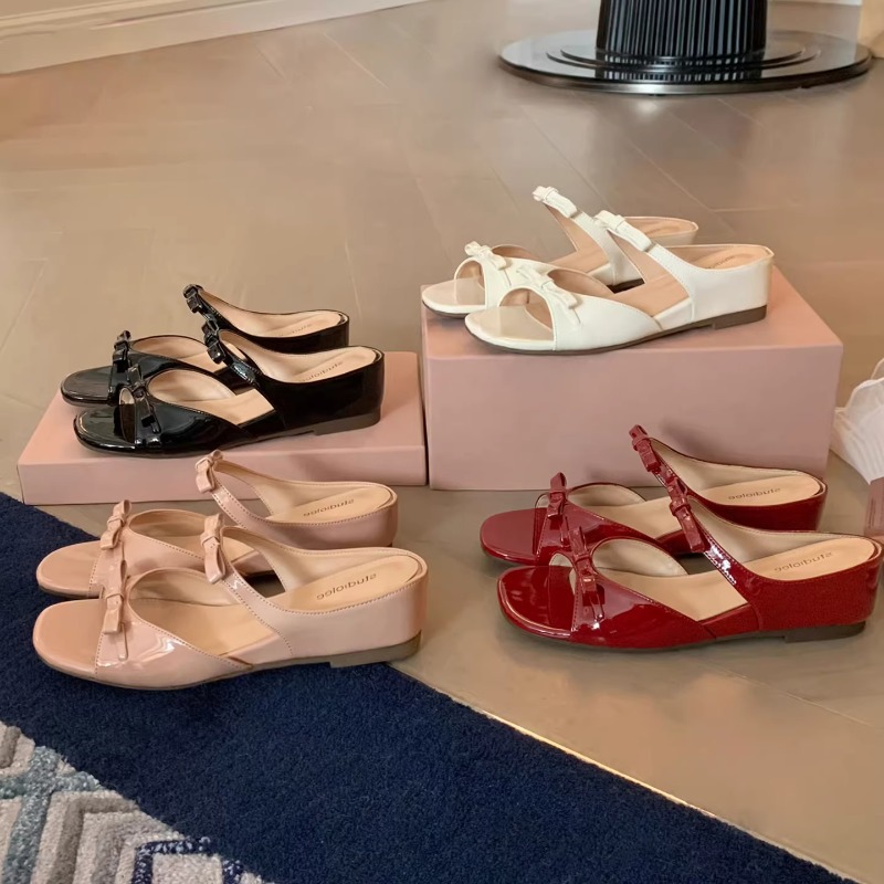 Height-Increasing Bowknot Strap Sandals for Women 2026 Summer French Style Open-Toe Flat Wedge Slippers for Women