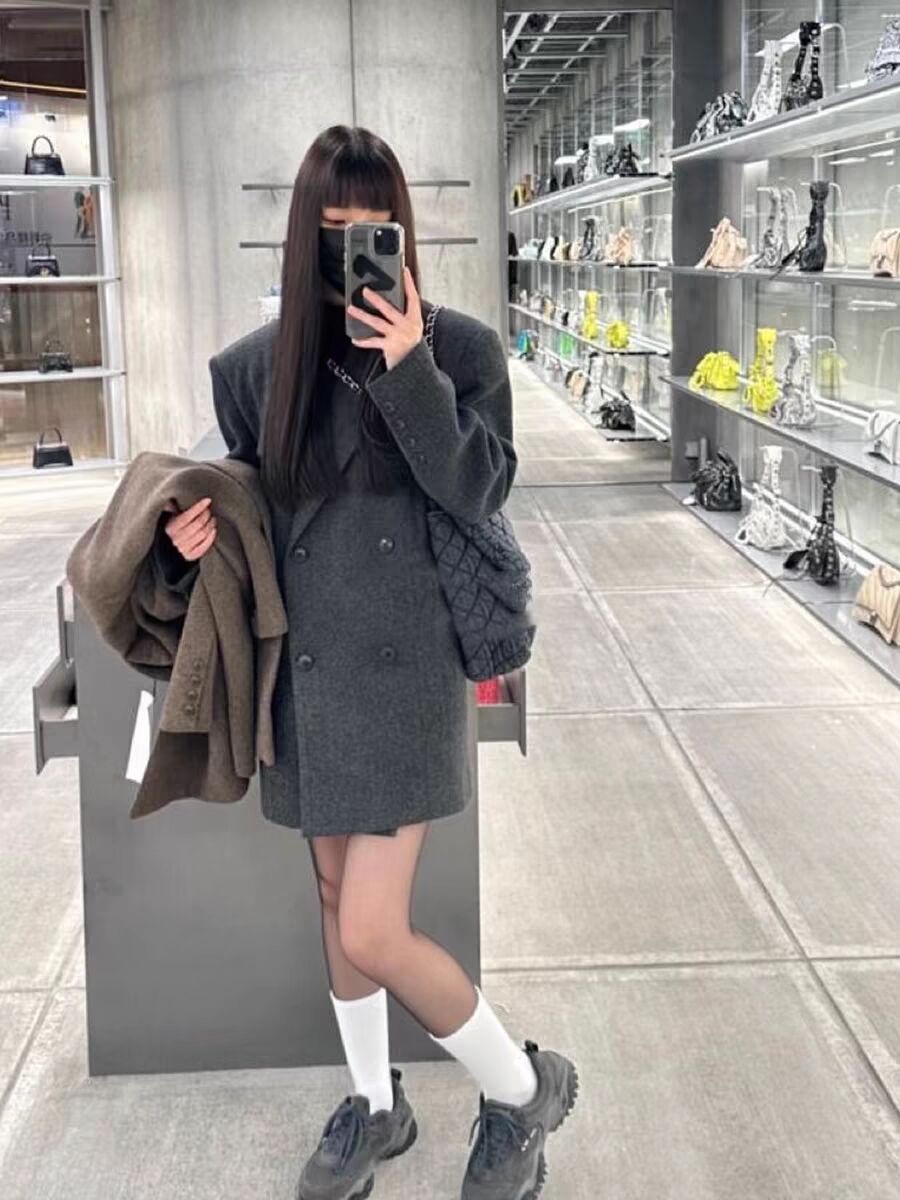 fleece-lined Grey Short Suit Woolen Coat Women's Autumn and Winter New Woolen Coat High-end Sense Korean Style for Petite