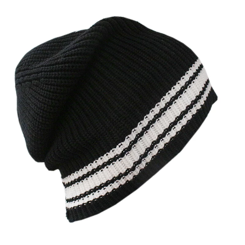 [Detachable Four-Corner Mark] Black and White Stripesd American Knitted Hat Four-Corner Mark ins Style for Men and Women in Autumn and Winter