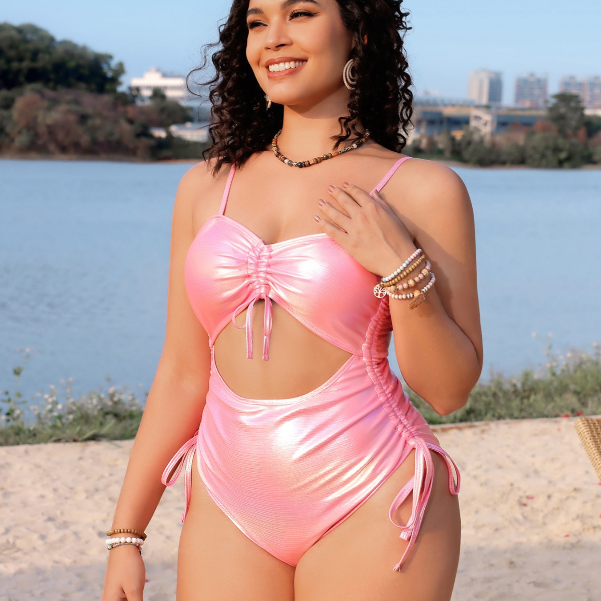 Cross-border Europe and the United States new sexy plus size solid color drawstring one-piece AliExpress explosion women's swimsuit swimsuit T706