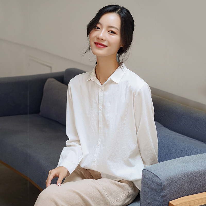 Women's 2025 autumn new long sleeve shirt women's solid color loose simple casual ladies white shirt wholesale