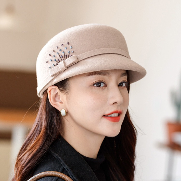 Hat Women's Autumn and Winter Wool Peaked Hat British Casual Woolen Felt Hat Easiest for Match Fashion Western Style Beret Shows Small Face