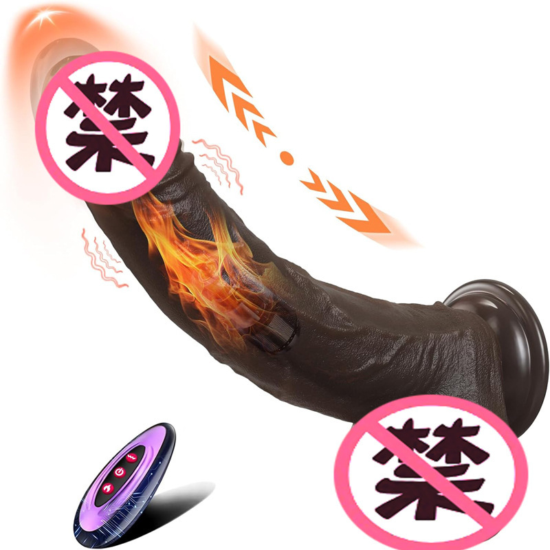 Foreign Trade Black Silicone Artificial Dildo Telescopic Heating Vibrator Female Adult Sex Toy 30/Box