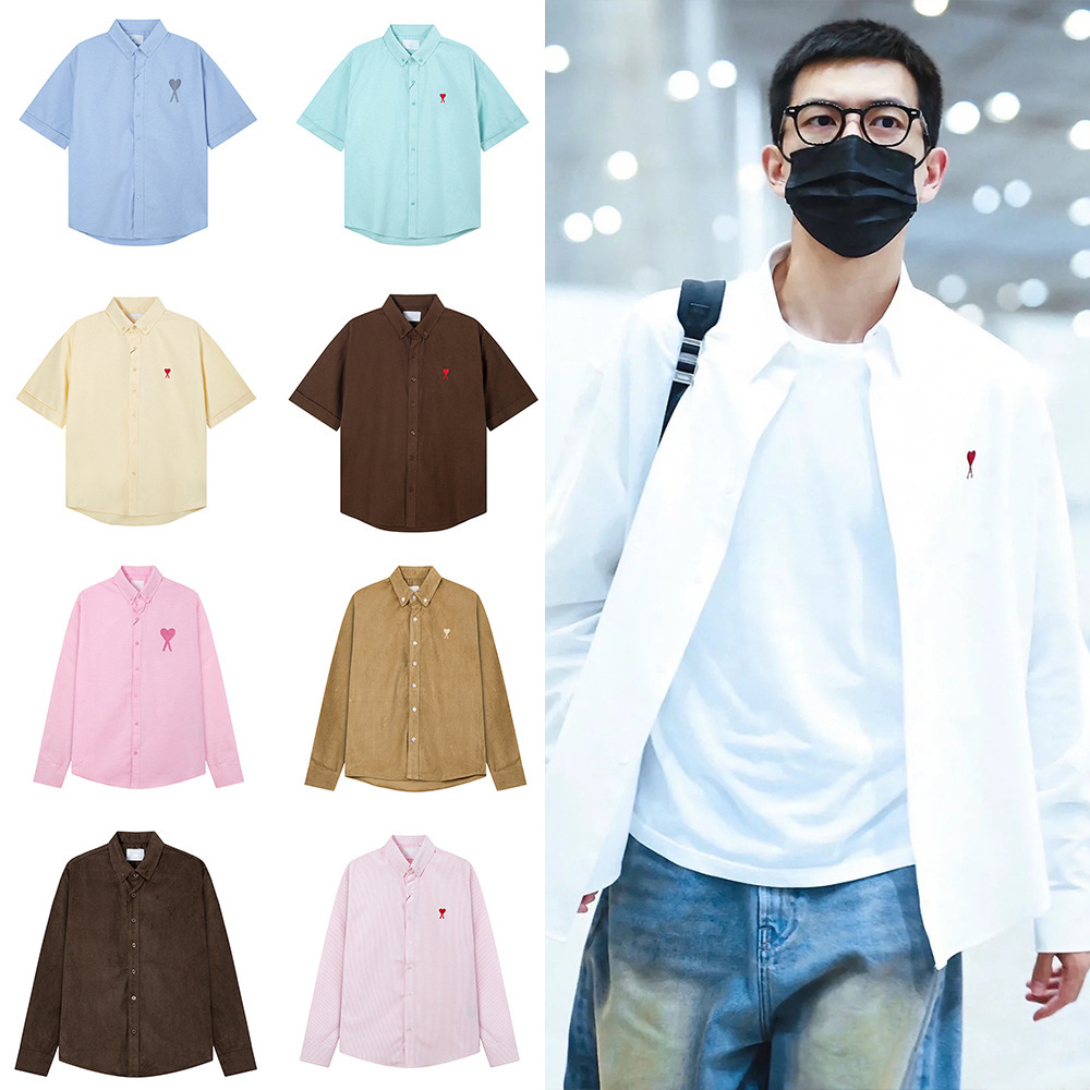 AMI CLAMS Men's and Women's Summer New Embroidery Love Simple Fashion All-match Casual Long-sleeved Shirt Top