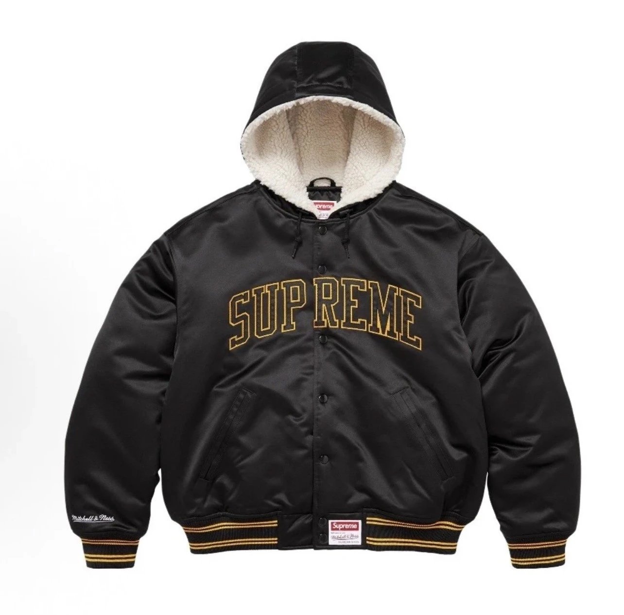 Supreme x Mitchell & Ness Lined Hooded Satin Varsity Jacket