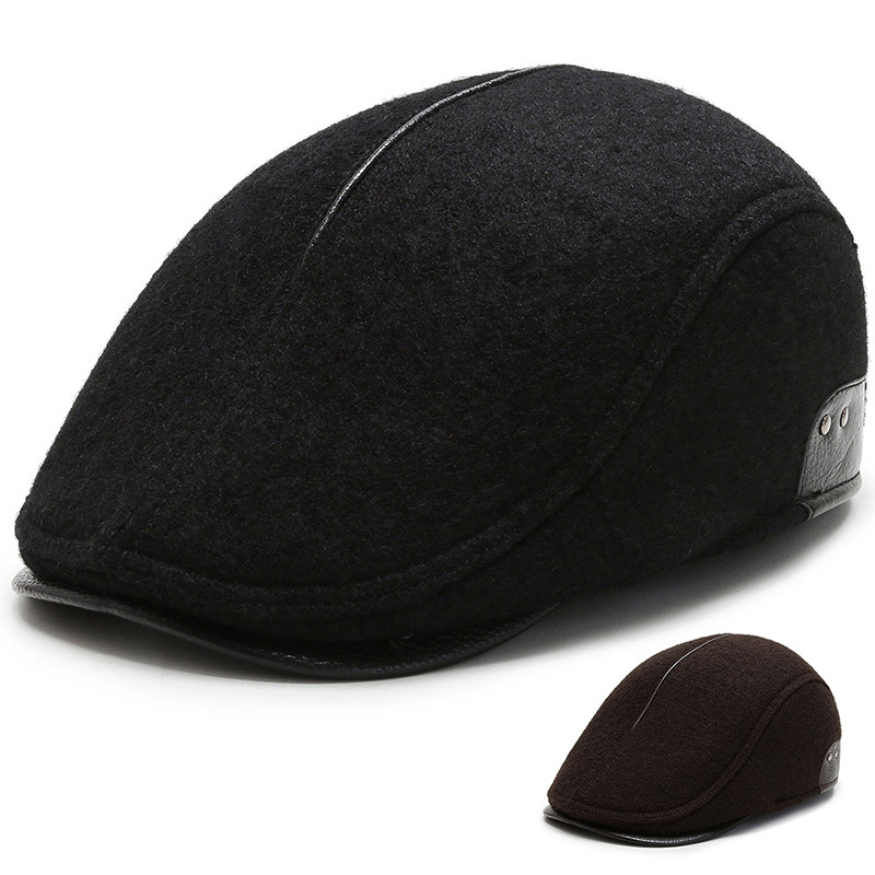 Hat men's winter cap casual versatile warm woolen hat British vintage beret Korean fashion painter hat