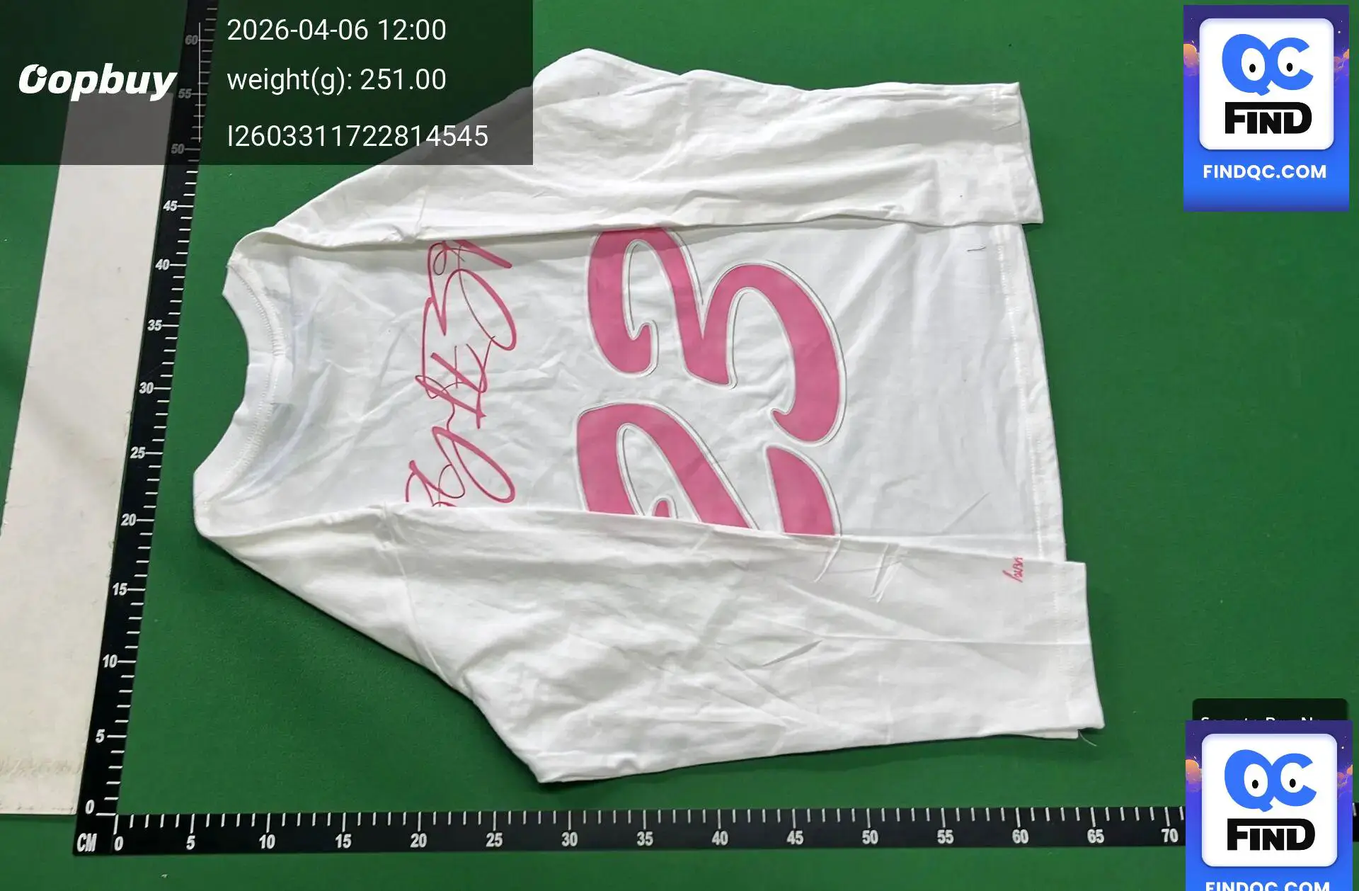 White long sleeve t-shirt with pink graphic
