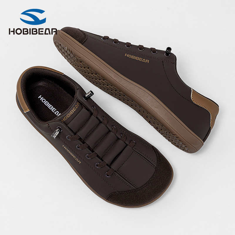 Hobibear Spring and Autumn Wide-Toe Shoes for Men, Pu Leather Barefoot Shoes, Slip-On Casual Daily Walking Shoes