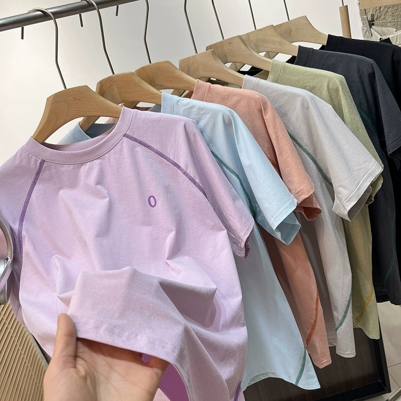 ~ Outdoor Mountain Couple Loose Stitching Contrast Color Letter Riding Sports Quick-drying Short-sleeved T-shirt Tide