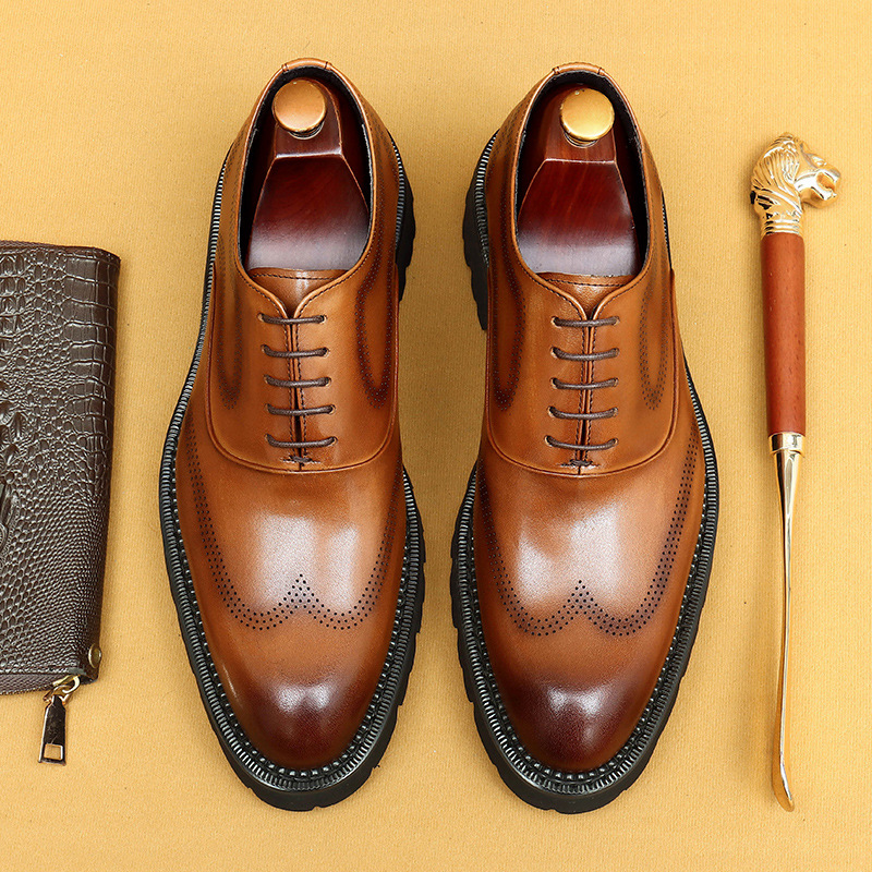 [vip for] men's leather formal shoes business casual thick-soled raised brogue carved wedding shoes