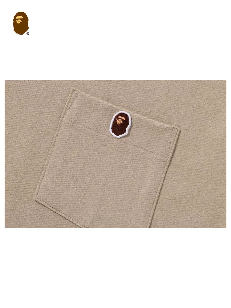 BAPE Men's Spring and Summer Ape Man Embroider Standard Single Pocket Pure Color Short Sleeve T-shirt 109005m