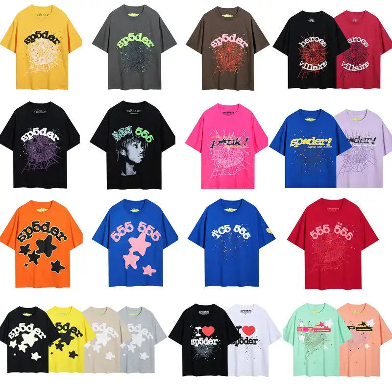 2024 summer fashion brand men's and women's printed cobweb pattern 5555 foam printed short-sleeved T-shirt