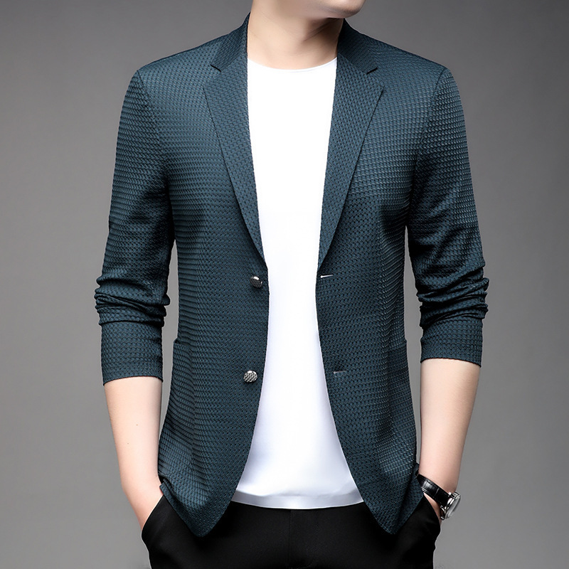 Thin seamless men's suit spring new young and middle-aged simple casual solid color cardigan trendy coat men's suit