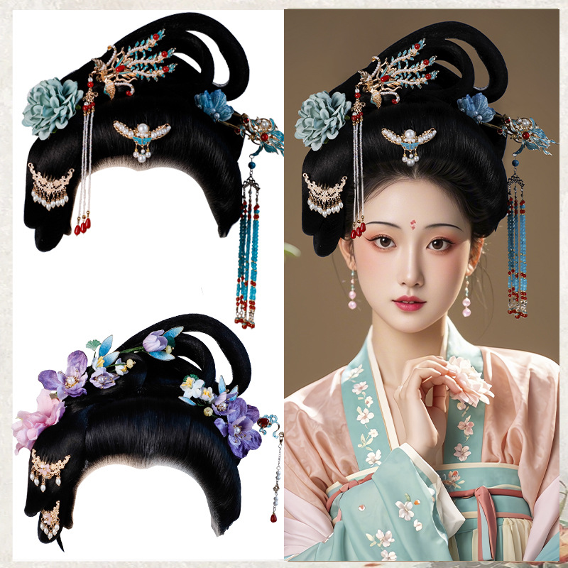 Wig head cover accessories one-piece lazy wig vintage Palace style bun Tang Dynasty lady queen Princess hairstyle