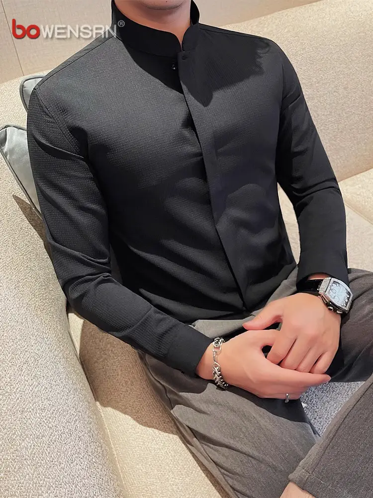 New Chinoiserie Stand Collar shirt Men Long sleeves 2025 New arrival Spring & Fall Winter Chinese Tunic High-End Shirt for Men