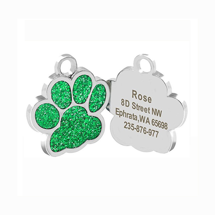 Zinc Alloy Paw Print Glitter Cat and Dog Tag Pet Collar Pendant Anti-Lost Engraved Pendant Accessory Anti-Lost Nameplate
