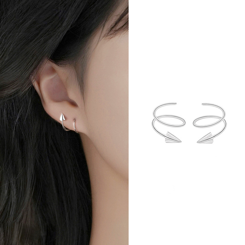 Paper airplane earrings frosted design spiral double spring ring earrings female students tide cheap earrings wholesale