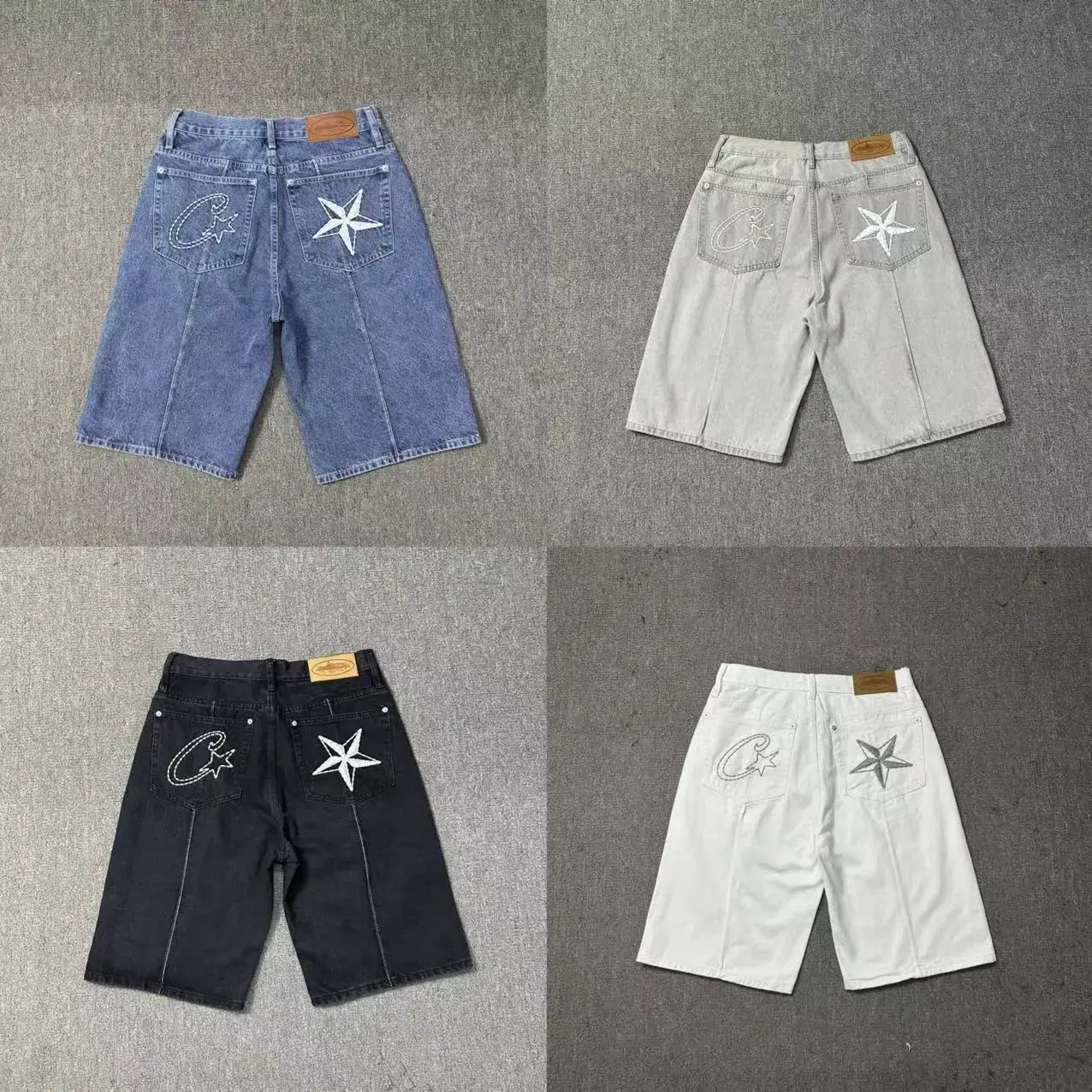 Maychao Cortiez Devil Island Five-Star Embroider Logo Denim Shorts Fashion Loose Casual Men's Fifth Pants